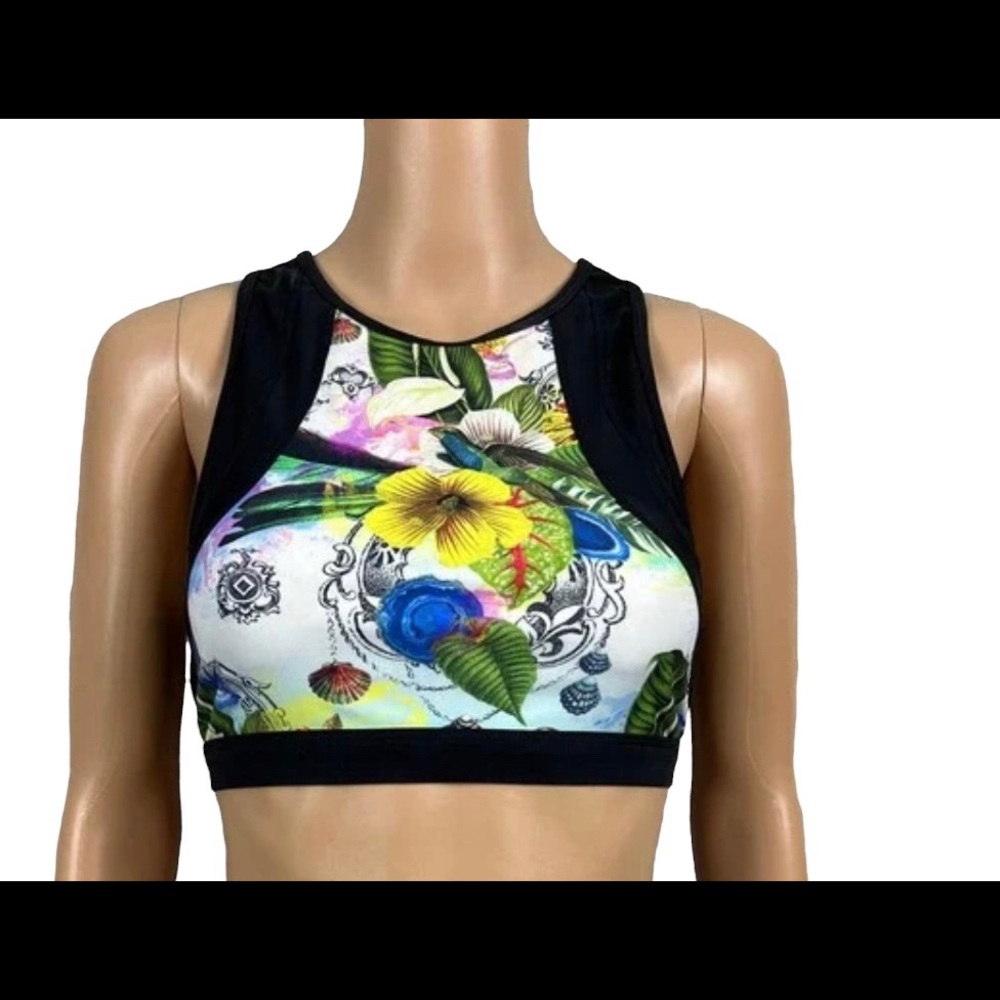 Athleta Swim Top Racerback Black Floral